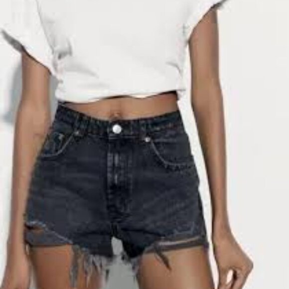 Zara Black Ripped Denim Women Short Size 6 - Picture 3 of 8